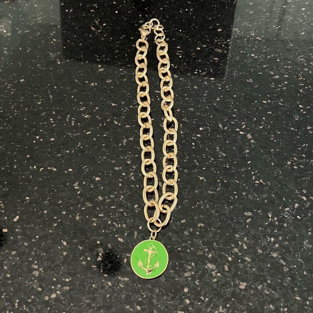 Gold tone chain with green enamel anchor pendant necklace - Picture 5 of 11